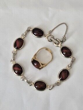 Vintage Sarah Coventry Wood Nymph Bracelet and Matching Adjustable Ring